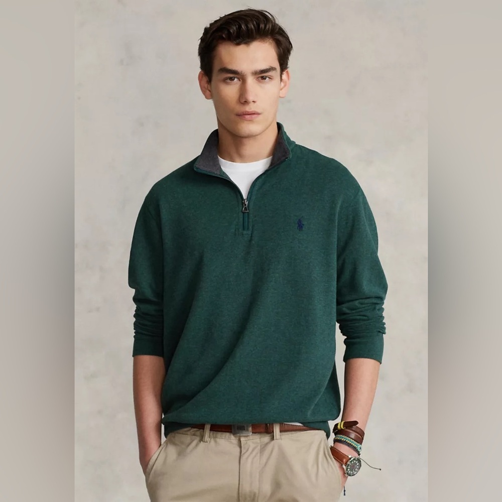 Polo Ralph Lauren Green Luxury Jersey Quarter-Zip Pullover M